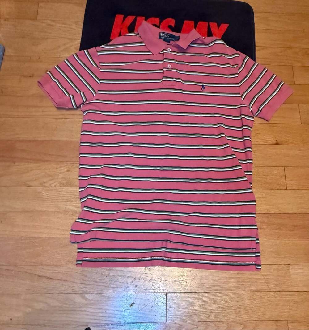 Polo Ralph Lauren Striped Polo Shirt Size L Pink Green Cotton